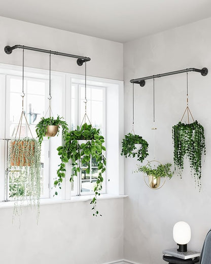 Plant Haning Rod, 2 Pack Hanging Planters for Indoor Plants with 3 Chains, Wall Plant Hanging Bar for Window Celling, 38.2 Inch, Metal Black, Pots Not Included