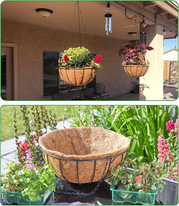 Hanging Baskets Planter for Plants - 4 Pack 10 Inch Metal Baskets with Coco Coir Liner, Hanging Flower Pots for Outside with Chain, Indoor Outdoor Garden Porch Decoration (10'' Pack of 4)