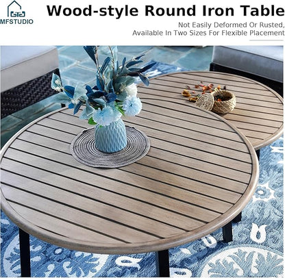 MFSTUDIO Patio Furniture Set, 8 Seats Half-Moon Curved Outdoor Sectional Sofa Conversation Set, Woven Rattan Patio Couch with 2 Wood-Like Round Coffee Table