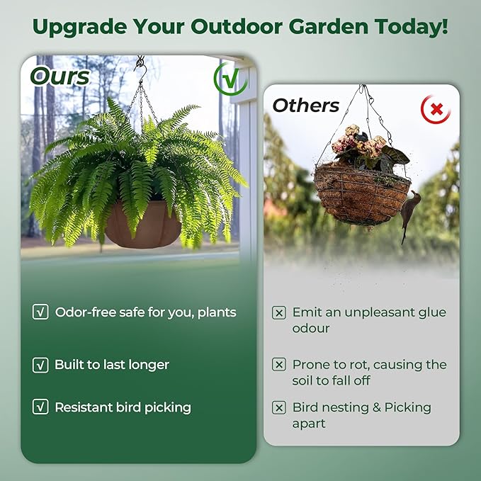 T4U Hanging Planters for Outdoor Plants, 10 Inch 4 Pack Fabric Hanging Baskets with Drainage Tray, Decorative Hanging Pots for Plants Outdoor Patio Porch Garden Use（Brown）