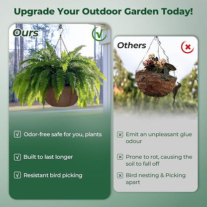 T4U Hanging Planters for Outdoor Plants, 12 Inch 4 Pack Fabric Hanging Baskets with Drainage Tray, Decorative Hanging Pots for Plants Outdoor Patio Porch Garden Use（Brown）