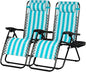 Nazhura Set of 2 Relaxing Recliners Patio Chairs Adjustable Steel Mesh Zero Gravity Lounge Chair Beach Chairs with Pillow and Cup Holder (Light Blue Stripe)