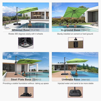 PURPLE LEAF 8' X 8' Patio Umbrella for Pool 7' High Offset Outdoor Cantilever Umbrella Swimming Pool Umbrella with 360°Rotation for Poolside Apple Green