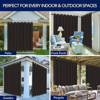 PureFit Outdoor Curtains for Patio Waterproof Weatherproof, UV Resistant Outside Curtains for Gazebo, Front Porch, Pergola, Sun Blocking Privacy Curtain, 120W x 84L inch, 1 Panel, Chocolate