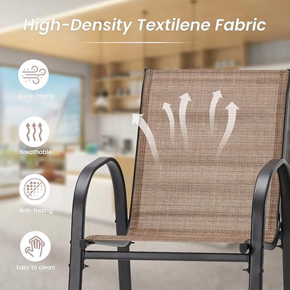 HOMREST Outdoor Bar Height Stools Set of 8,High Back Patio Chairs with Armrests,Textilene Chairs with Breathable Fabric & Metal Frame for All Weather,Brown