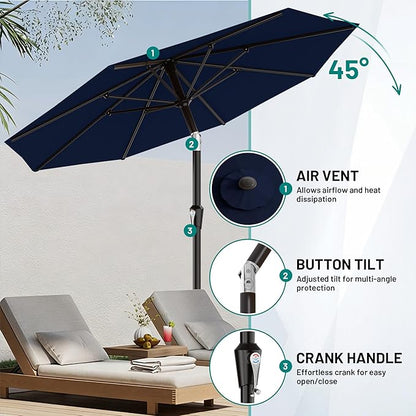 AreShark 9 FT Patio Umbrella for Outdoor, Outdoor Umbrella with Push Button Tilt and Crank, Outdoor Patio Umbrellas with 8 Sturdy Ribs for Market, Garden, Deck, Backyard, Pool (Navy)