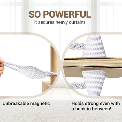 Hion Magnetic Curtain Tiebacks White 2pcs, Curtain Tiebacks Buckles Holdbacks Holders Hooks Clip for Home Bedroom Office Decorative Curtain