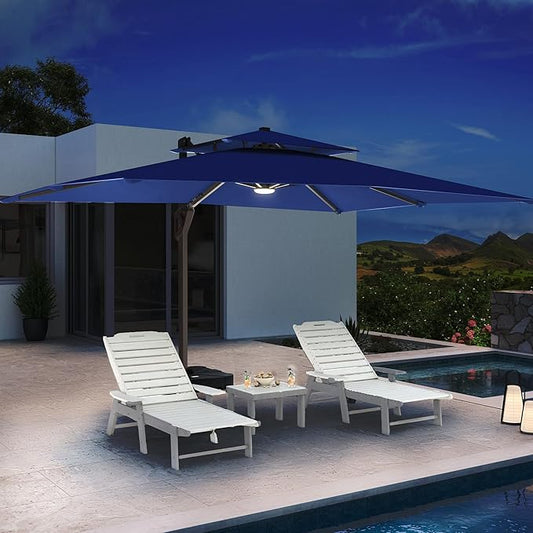 Cantilever Patio Umbrella with LED Lights Outdoor Heavy, 10 X 13 FT