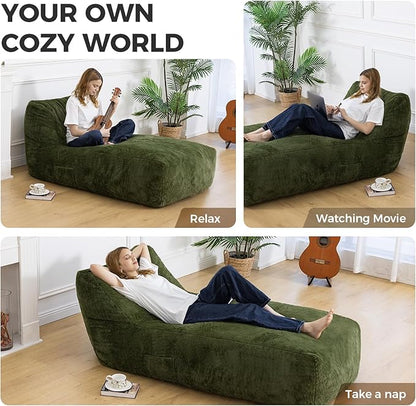 Giant Bean Bag Lounger Chair for Adults with Soft & Cozy Plush Fabric,Memory Foam Filled Beanbag Chair for Family Living Room,Bedroom and Game Room (Olive Green)