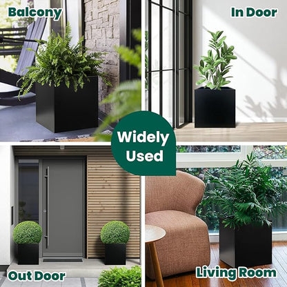 Galvanized Steel Planter Box Black Metal Planter 16Inch Square Indoor Outdoor Planters Cube Steel Heavy Duty Powder Coating Modern Commercial Residential for Patio, Yard, Garden