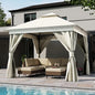 LAUSAINT HOME Semi-Permanent Outdoor Patio Gazebo 10'x10', Heavy Duty Party Tent Shelter with Double Roofs, Mosquito Nettings and Privacy Screens for Backyard, Garden, Lawn, Cream White
