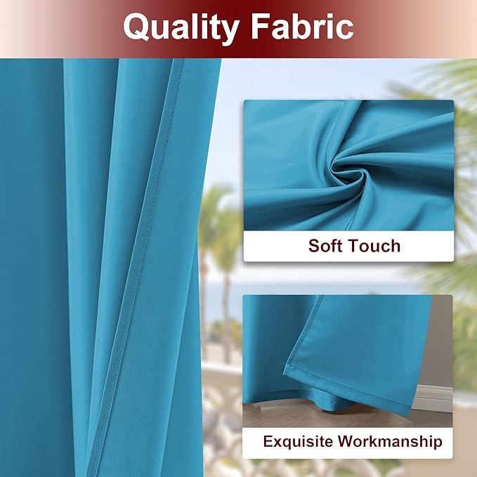 HolidayIdeas Grommet Outdoor Curtains for Patio Waterproof 8 Pcs All Weather Balcony Outside Curtains for Apartments, Gazebo, Pergolas, Porch, 54x84 Inch, Teal