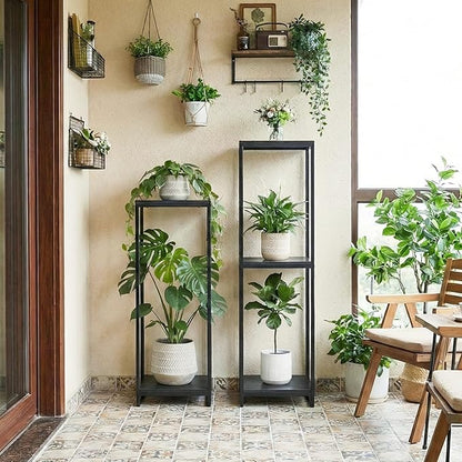 34" Tall Plant Stand Indoor, 2-Tier Modern Plant Shelf, Corner Flower Pot Holder Organizer for Living Room Balcony Patio Garden (Black)
