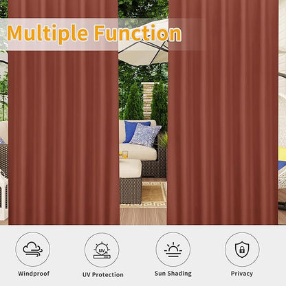 Easy-Going Outdoor Patio Curtains Detachable Tab Top Windproof Weatherproof Curtain for Cabana, Porch, Pergola and Gazebo, Tab Bottom Drape, 2 Panels, 54W x 108L inch, Terra Red
