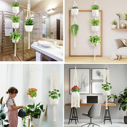 Macrame Plant Hangers, 6Pack Hanging Plant Holders Indoor w/ 6 Set Hooks Handmade Cotton Rope Plant Hangers Set Flower Pots Holder Stand Boho Home Decor Hanging Planters for Indoor Outdoor Plants