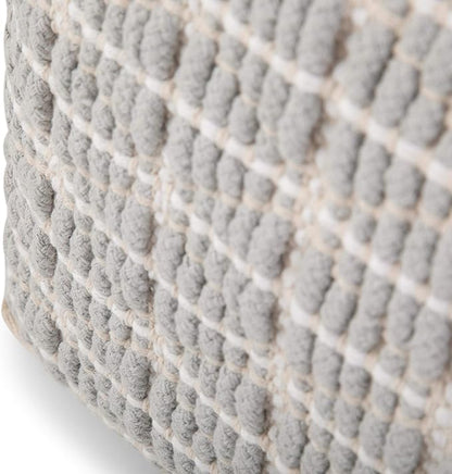SIMPLIHOME Noreen Square Pouf - 18 inch Wide Upholstered Handwoven Cotton Ottoman in Light Blue and White, Boho Footstool or Extra Seating for Living Room with Polystyrene Filling, Assembled