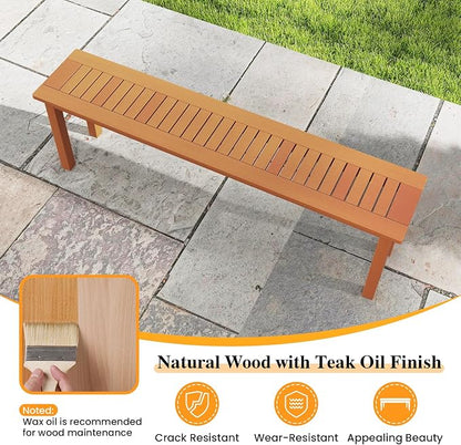 Tangkula Outdoor Wood Bench, 59” Long Patio Dining Bench, Backless Wooden Bench - Image 7