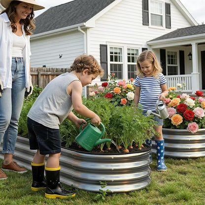 Galvanized Metal Raised Garden Bed Kit for Outdoor Planter Boxes with Easy Assembly,Oval Large Galvanized Gardening Raised Bed for Vegetables, Fruits, Flower (Silver, 8 * 2 * 1ft)