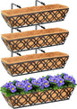 4pcs 24 Inch Window Deck with Coco Liner, 24" Window Boxes Horse Trough with Coconut Coir Liner, Metal Hanging Flower Planter Window Basket Deck Railing Planter Boxes for Outdoor Indoor Lawn