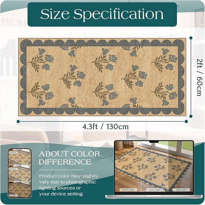 Outdoor Rug Door Mat – Blue Floral Entryway Rug, 2 x 4 ft 3 in