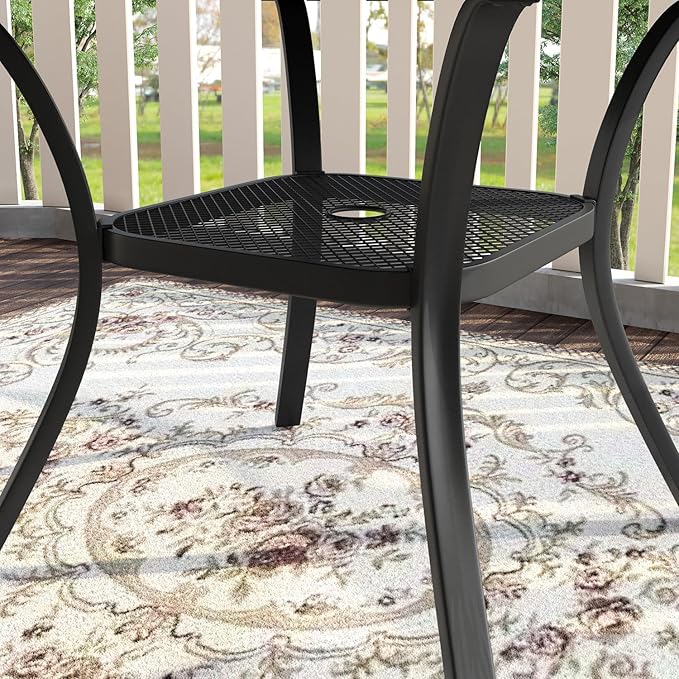 VICLLAX 5 Pieces Patio Dining Set, Outdoor Furniture Set Includes 41.2" Round Patio Table and 4 Patio Sling Chairs, Black Tabletop and Blue Fabric