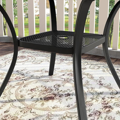 VICLLAX 5 Pieces Patio Dining Set, Outdoor Furniture Set Includes 41.2" Round Patio Table and 4 Patio Sling Chairs, Black Tabletop and Blue Fabric