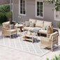 Aluminum Outdoor Patio Furniture Set with Dual-Layer Coffee Table, 4 Piece Modern Patio Conversation Sets with PE Rope, Outdoor Sectional Sofa with Thick Cushions for Balcony, Porch, Beige