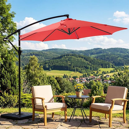 OLIXIS Offset Patio Umbrella, 9.7FT Cantilever Table Umbrellas for Outdoor Sun Shade UV Protection with Easy Tilt Adjustment, 8 Ribs for Backyard, Lawn, Garden, Pool - Red