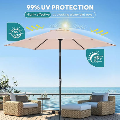 OLIXIS 7.5ft Patio Umbrella with Tilt and Crank Button & 8 Sturdy Ribs Waterproof, Patio Table Umbrella Perfect for Poolside, Terrace, Beach and Outdoor Restaurant, Beige