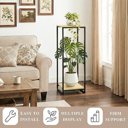 34" Tall Plant Stand Indoor, 2-Tier Modern Plant Shelf, Corner Flower Pot Holder Organizer for Living Room Balcony Patio Garden (Light Oak)