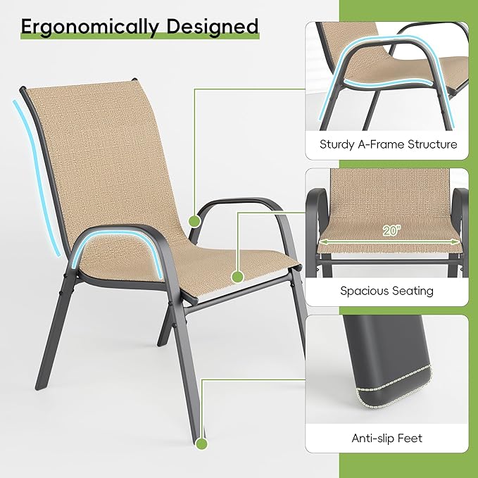 Patio Dining Chairs Set of 4 in Brown with Steel A-Frame