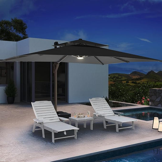 Cantilever Patio Umbrella with LED Lights Outdoor Heavy, 10 X 13 FT