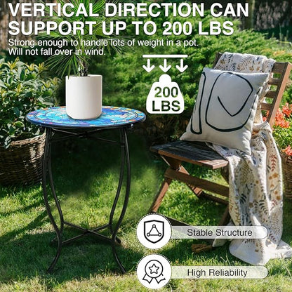 Fashion&cool Patio Side Table for Small Space, 14 Inch Weather Resistant Metal Side Table, Small Round End Table Accent Table for Patio Yard Porch Balcony Garden Bedside Plant Stand Indoor Outdoor