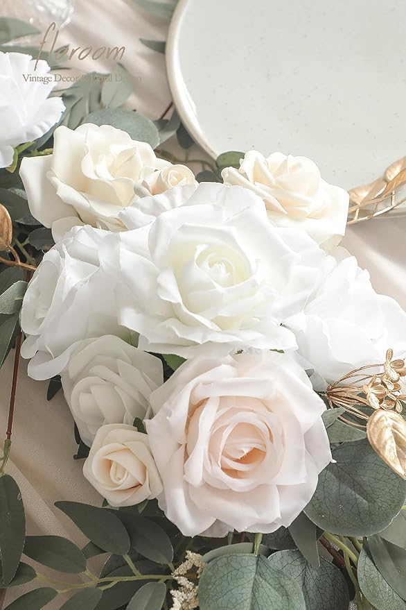 Artificial Greenery Eucalyptus Garland, 6 Ft Cream White Faux Silk Vine