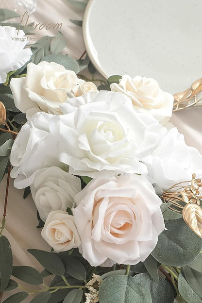 Artificial Greenery Eucalyptus Garland, 6 Ft Cream White Faux Silk Vine