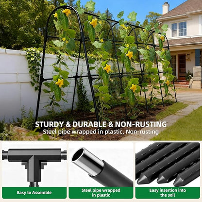 Cucumber Trellis for Raised Bed, U-Shape Garden Arch Metal Support for Climbing Plants, Metal Arch Plant Support Vegetables Trellis, Plant Support for Vine Outdoor(Black, 63*30*47inch(L*W*H))