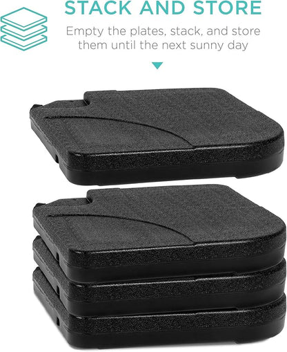 Best Choice Products 4-Piece 155lb Capacity Heavy-Duty Cantilever Offset Patio Umbrella Stand Square Base Plate Set w/Easy-Fill Spouts for Water or Sand - Black