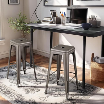 Yaheetech 30 Inch Metal Bar Stools Set of 4, Bar Height Backless Bartools, Industrial Stackable Bar Chairs with Footrest for Kitchen/Dining Room/Bistro/Patio, Gun Metal