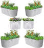 A ANLEOLIFE Set of 6 24 Inch Tall Antique White Raised Garden Beds Kit, Oval & Round Metal Planters – Ideal for Backyard Vegetables Flowers Herbs