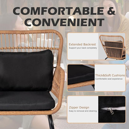 Bistro Set 3 Piece Rattan Patio Furniture, Yellow and Black