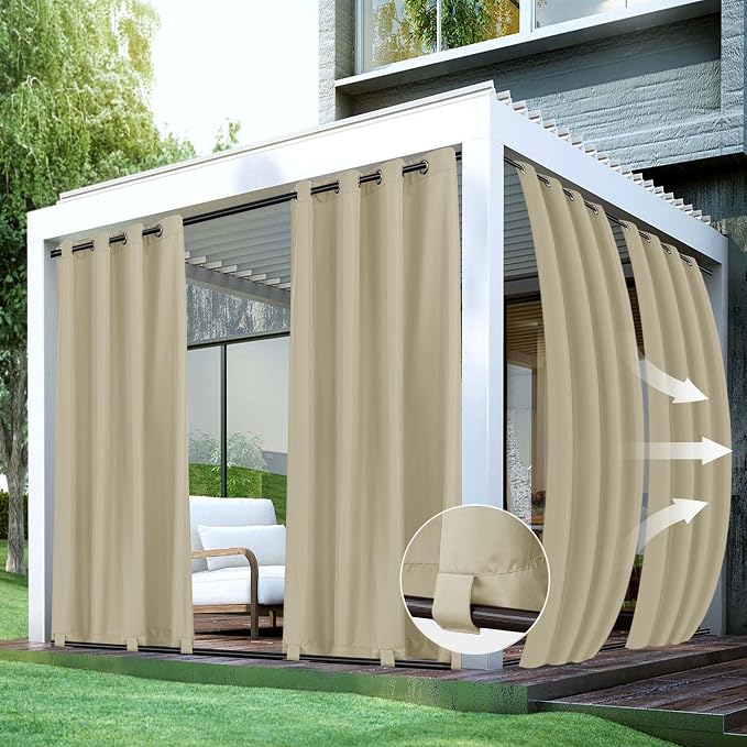 HolidayIdeas Outdoor Curtains for Patio Waterproof 4 Panels-Windproof by HolidayIdeas