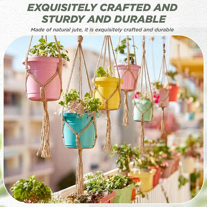 EBOOT 2 Pack 41 Inch Large Macrame Plant Hanger Rope to Hang Flower Pot Plant Holder for Indoor Outdoor Decorations, 4 Legs (Linen Color)