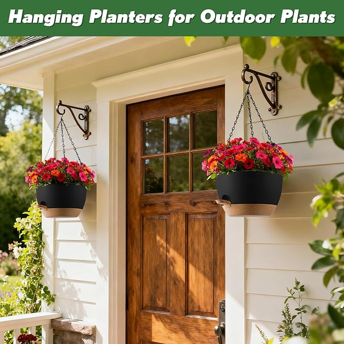 13-inch Oversized Hanging Planter Set of Two,Planters for Indoor and Outdoor Plants.Place Plant pots Across Diverse Settings Including windowsills,Living Room,and Gardens.Black-Brown