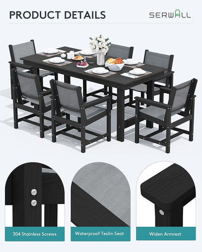 SERWALL 5 Piece Patio Dining Sets, Outdoor HDPE Dining Furniture Set with Umbrella Hole Cut-Out Table and 4 Woven Chairs, Gray