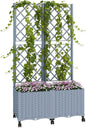 Outsunny Planter Box with Trellis, Self Watering Raised Garden Bed with Lockable Wheels, 56.3" Trellis Privacy Planter with Drainage Holes for Climbing Plants, Vines, Vegetables, Flowers, Gray
