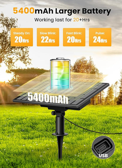 Brightown 108FT 52 LED Solar String Lights Outdoor with Remote & USB Port, Shatterproof Bulbs, Dimmable & Timable, 3 Light Modes, Patio Lights Solar Powered for Camping Backyard Garden Decor