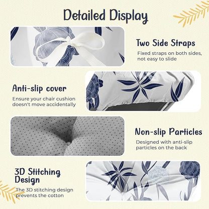 Outdoor Chaise Lounge Chair Cushion 75.1 x 22.8 x 4.7 Inches 100% Waterproof Replacement Cotton Patio Pool Lounge Chair Cushion for Outdoor Furniture with Ties, Blue Enchantress