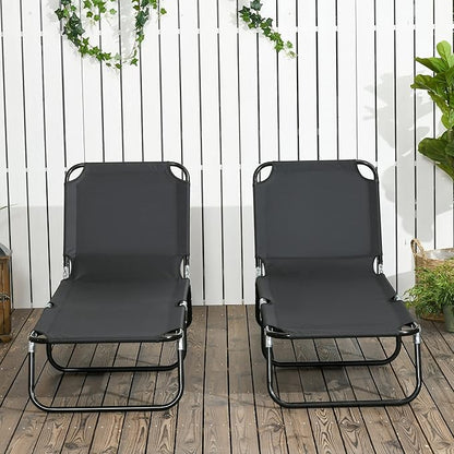 Outsunny 2 Piece Folding Chaise Lounge Pool Chairs, Outdoor Sun Tanning Chairs with 5-Level Reclining Back, Steel Frame for Beach, Yard, Patio, Black
