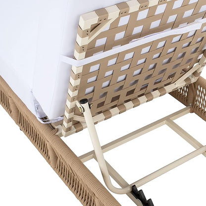 SAFAVIEH Outdoor Collection Gillian Tan Rope/White Cushion Chaise Lounge Chair (PAT7527A)