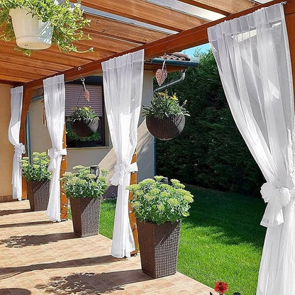 SpaceDresser Waterproof Outdoor Sheer Curtains for Patio - 2 Panels Rod Pocket Indoor Voile Sheer Curtain for Living Room,52W x 84L inch, White